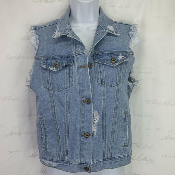 Sneak Peek Light Blue Denim Sleeveless Distressed - Picture 5 of 8